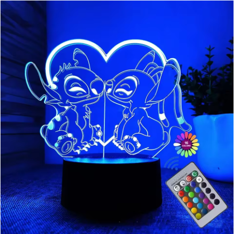 Disney Stitch 3D Night Lamp with Remote –  Heart forming - 16 Colors