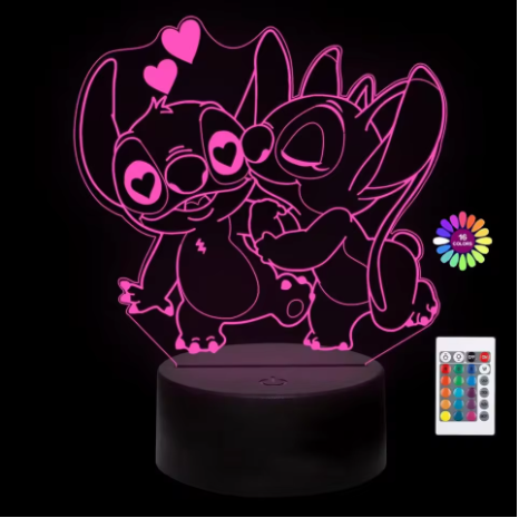 Disney Stitch 3D Night Lamp with Remote –  Angel kissing Stitch - 16 Colors